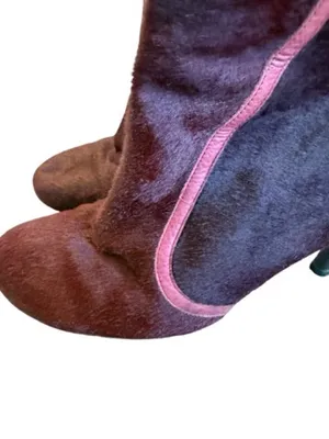 Etro Burgundy Calf Hair Ankle Booties Boot Leather Trim Stiletto Size 40 Women's thumbnail 11