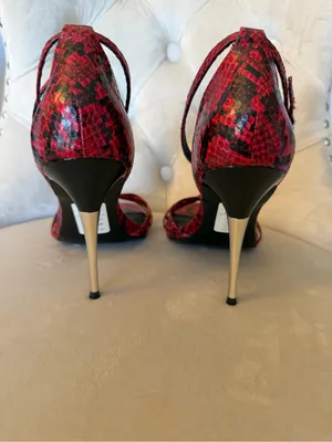 ASOS Red Snakeskin Ankle-Strap Stiletto metal heel heeled a sandals‎ US 7 thumbnail 5