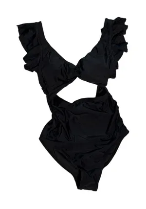 Charmo V Neck Cut Out Ruched Tummy Control Black One Piece Swimsuit Medium‎ thumbnail 1