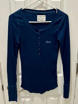 Aeropostale Y2K Long Sleeve Henley Shirt size Medium blue thumbnail 12
