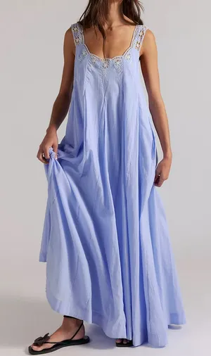 Free People To The Moon Maxi Dress in Poplin Blue NWT thumbnail 1