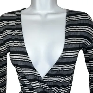 FREE PEOPLE Always With Me Striped Black Gray Wrap Tie Crop Top EUC Size‎ Small thumbnail 3