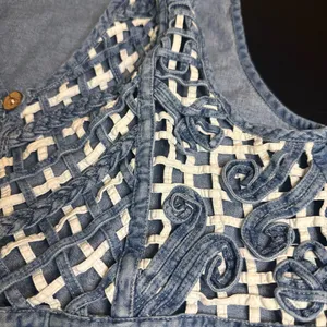 Cherokee Blue and White woven jean Vest with Wooden‎ Buttons thumbnail 2