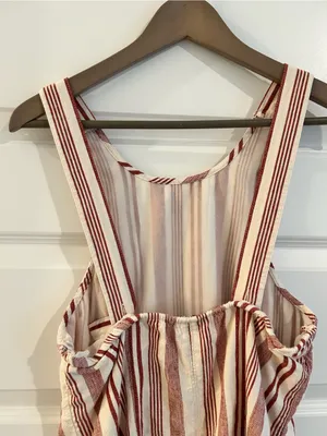 American Eagle Linen Blend Jumper Dress Cream Red Size M thumbnail 7