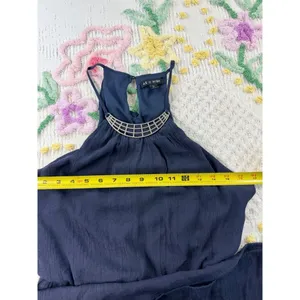 As‎ U Wish Navy Blue Halter Dress Silver Neck Detail Elastic Waist Size M thumbnail 5