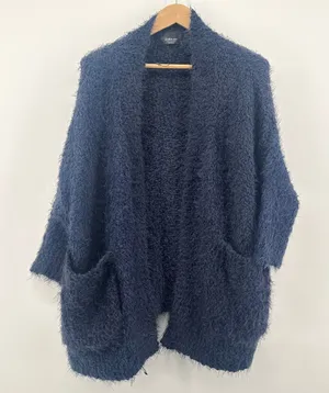 Zara Knit Womens Medium Open Front Cardigan‎ Sweater Fuzzy Blue Oversized thumbnail 1