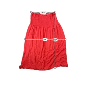 Red Smocked Tube Dress Strapless Midi Rayon Blend Summer Sun Dress thumbnail 5