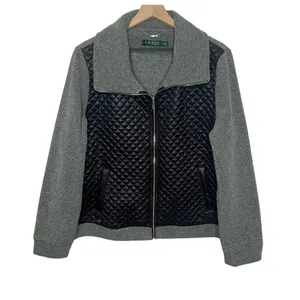 LAUREN RALPH LAUREN Quilted Fleece Full Zip Jacket Black Gray Size XL thumbnail 1