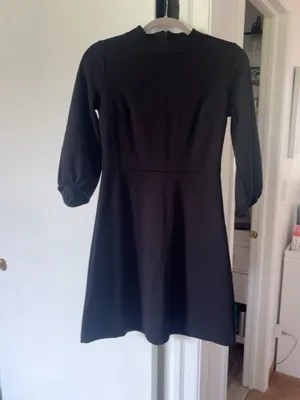 GAP Black Mock Neck 3/4 Sleeve Fit & Flare Dress Size 0 thumbnail 2