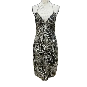 Christian Lacroix Black White Palm Leaf Halter Midi Dress Keyhole Size Small thumbnail 2