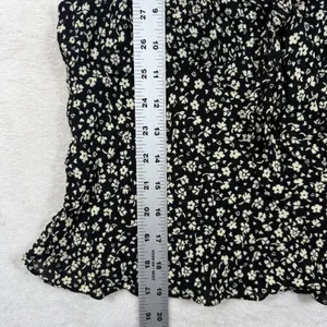 Reformation Black Cream Ditsy Floral V-Neck Tie Peplum Blouse Large Cap Sleeve thumbnail 4