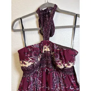 Snap Womens Paisley Halter Maxi Dress Burgundy Purple Size L NEW thumbnail 3