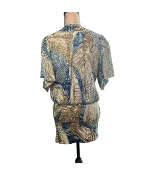 Akira Chicago Ruched Abstract Print Tunic in Blue/Green/Gold thumbnail 6