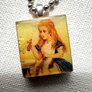 Alice in Wonderland drink me scrabble tile necklace thumbnail 13