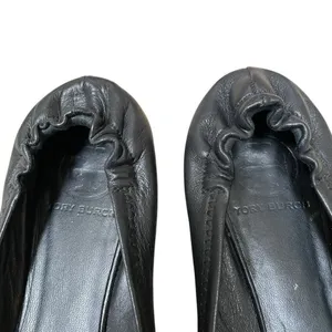 Tory Burch Reva Ballet Flats Women’s‎ 6.5 Travel Black Leather Silver Medallion thumbnail 6