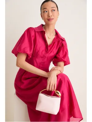 Tuckernuck Raspberry Organza Delaney Dress L Puff Sleeves Collar Wedding Guest thumbnail 5