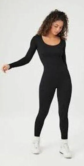 FOREVER 21 Ribbed Seamless Jumpsuit in Black S M Small Medium thumbnail 1