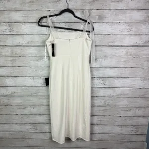 Lulus Romantic Celebration White Tie-Strap Bodycon Midi Dress Size Medium thumbnail 6
