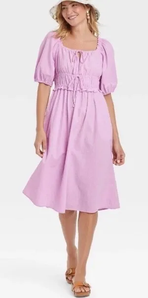 Universal Threads Dress Size Small Chalk Violet Puff Short Sleeve Cotton NWOT thumbnail 1