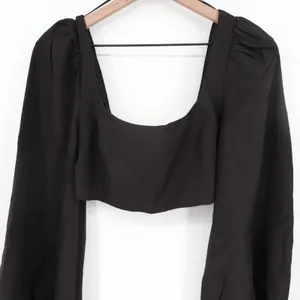 Naked Wardrobe Womens Black Puff Sleeve Square Neck Crop Top Size M thumbnail 3