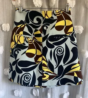Zara Printed A-Line Mini Skirt in Yellow, Brown & Navy thumbnail 1