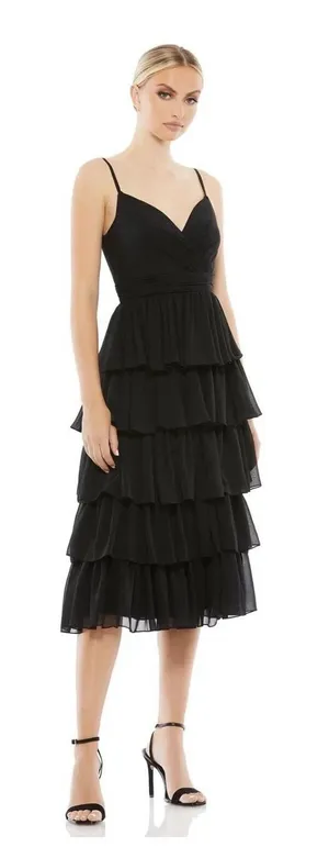Mac Duggal Black‎ Tiered Ruffle Midi Dress Size 2 Original MSRP $358 thumbnail 1