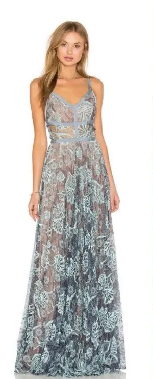 ALEXIS Isabella Blue Floral Lace Illusion Maxi Gown Dress Small thumbnail 1