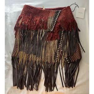 Balmain F17 Runway Skirt Brown Tribal Lamb Leather Fringe Brass Kendall Jenner thumbnail 6