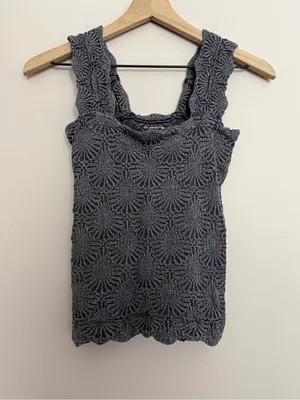Free People Love Letter Lace Trim Cami Black M/L thumbnail 2