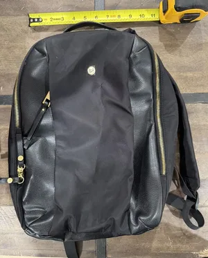 Travanti Black Nylon‎ Pebbled Faux Leather Backpack Gold Hardware Red Lining thumbnail 1