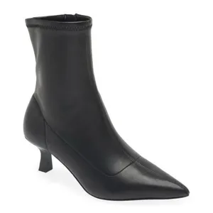 Abound Black Pointed Toe‎ Kitten Heel Sock Ankle Boots Faux Leather Size 8M thumbnail 1