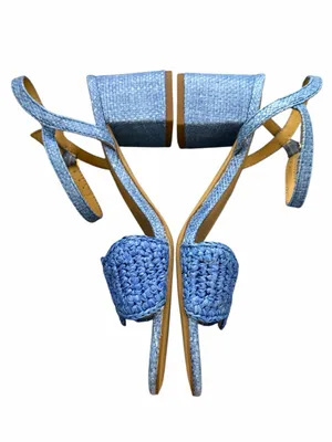 NWOB J.CREW FACTORY Woven Raffia Heeled Sandals Blue 6.5 thumbnail 3