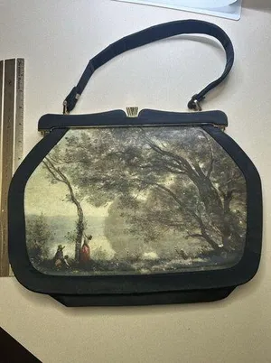 Jean Baptiste Camille Corot's painting, Souvenir de Mortefontaine Silk Handbag thumbnail 1