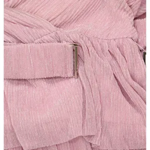 NWT B. Darlin Metallic V-Neck Belted Ruffled Tiered Sheer Sleeved Dress Pink 5/6 thumbnail 9
