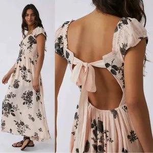 Free People Dainty Bohemian Gauze Forget Me Not Floral Midi Dress Blush Large thumbnail 7