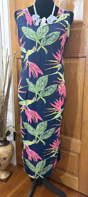 Mango Moon Mango Moon Navy Tropical Sleeveless Midi Dress thumbnail 1
