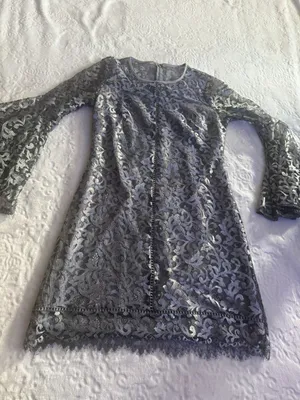 White House Black Market Size 8 Metallic Silver Bell Sleeve Dress thumbnail 3