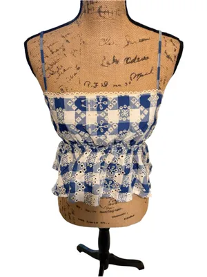 Altar'd State Blue White Gingham Eyelet Peplum Cami Top Women's Size XL NWT thumbnail 3