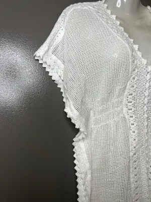 SeaSpice Cover Up Womens Medium White Crochet Mesh Lace Trim Beach Tunic Swim thumbnail 4