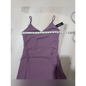 Lulus NWT Women Small Lavender Spaghetti Strap Side Slit Flare Mini Cami Dress thumbnail 6