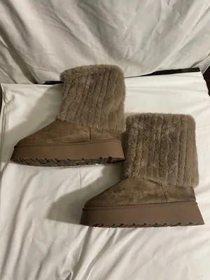 Women's Faux Fur Platform Winter Boots Brown Mid Calf Cozy Lined Size 38 thumbnail 3