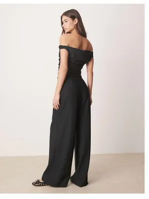 NWOT $130 Abercrombie & Fitch Women's Black Off The Shoulder Draped Jumpsuit thumbnail 6