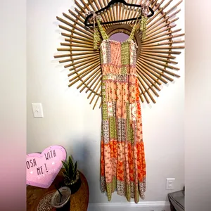 Abel the Label Bohemian Multicolor Patchwork Smocked Maxi Dress with Tie Straps thumbnail 13