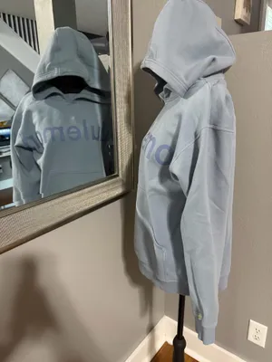 Lululemon All Yours Hoodie Chambray Logo Hooded Athletic Sweater Size 8. thumbnail 3