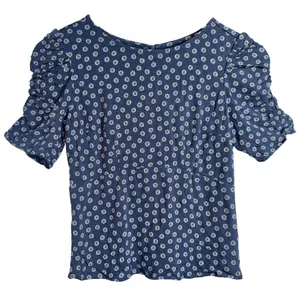Abercrombie & Fitch Blue White Floral Smocked Puff Sleeve Blouse Top Size Small thumbnail 2