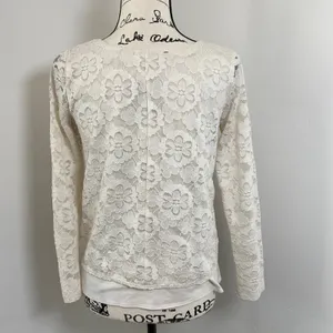 HOLLISTER‎ Ivory Lace Layered Long Sleeve Top Sheer Flower Print S thumbnail 3