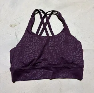 Buff bunny collection Women's Strappy Sports Bra Plum Leopard medium thumbnail 1