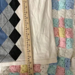 Perry Ellis Cream Argyle V-Neck Long Sleeve Sweater Blue Grey Black Medium M thumbnail 6