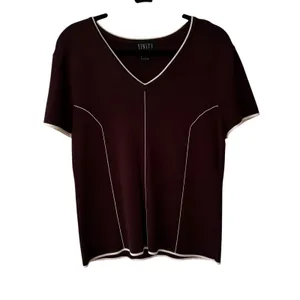 FINITY Women's Brown Knit V-Neck Short Sleeve‎ Top Size L Contrasting Trim thumbnail 2