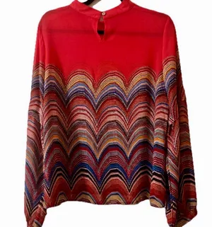 SheIn Red Chevron Wave Pattern Long-Sleeve Women's Top thumbnail 1